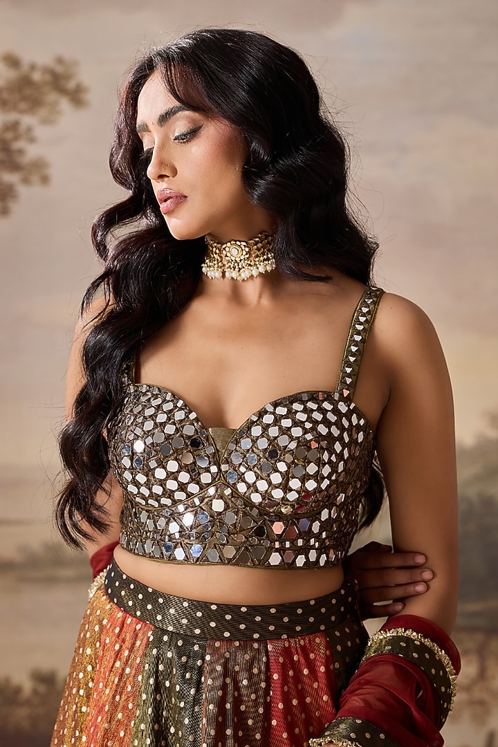Olive Green Cosmos Wedding Lehenga Set by Deepika Chadha at Pernia's Pop Up Shop