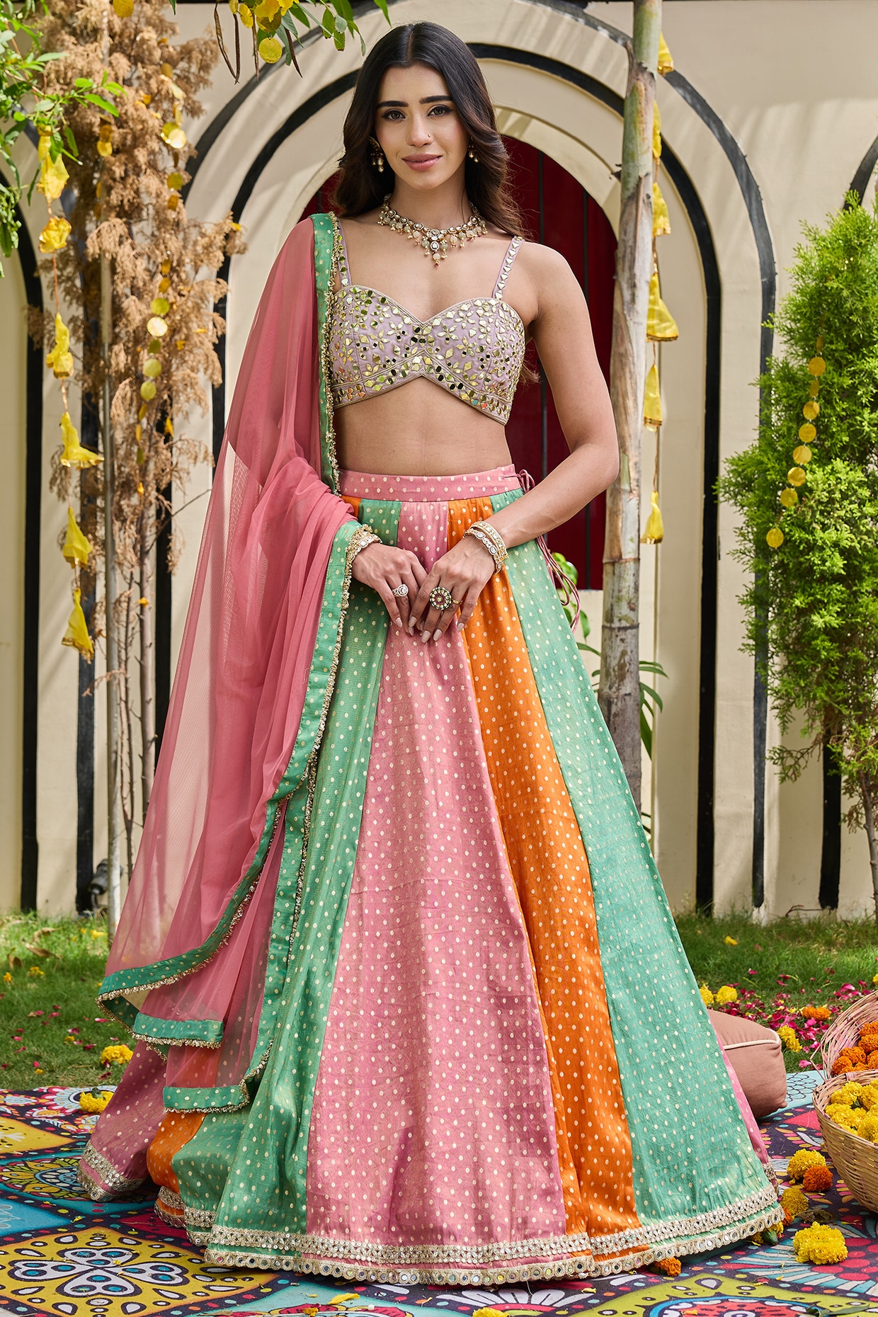 Deepika Chadha Multi-Colored Cosmos Boota Lehenga Set