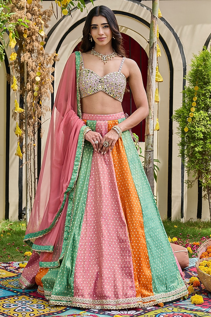 Multi-Colored Cosmos Boota Wedding Lehenga Set by Deepika Chadha at Pernia's Pop Up Shop