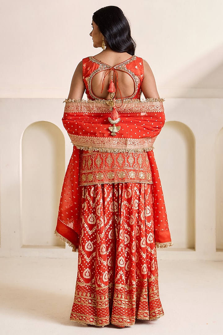 Rust Orange Banarasi Silk Wedding Sharara Set by Deepika Chadha at Pernia's Pop Up Shop