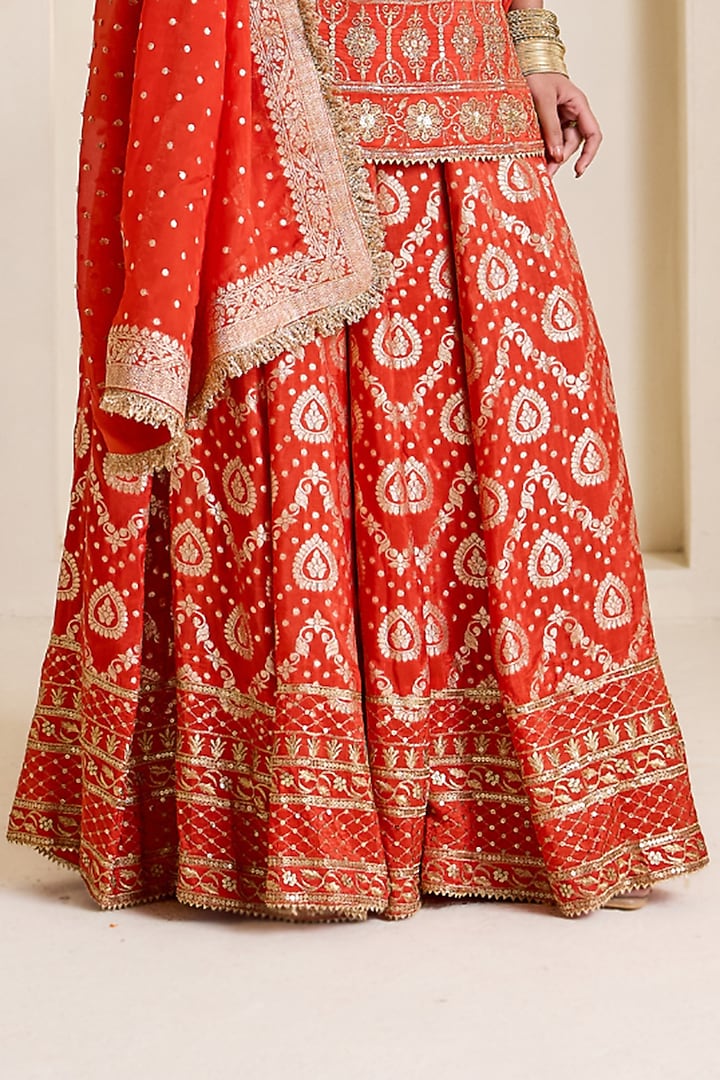 Rust Orange Banarasi Silk Wedding Sharara Set by Deepika Chadha at Pernia's Pop Up Shop