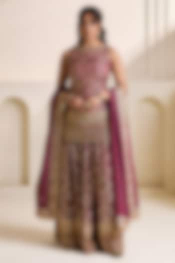 Wine Orange Banarasi Silk Wedding Sharara Set by Deepika Chadha at Pernia's Pop Up Shop
