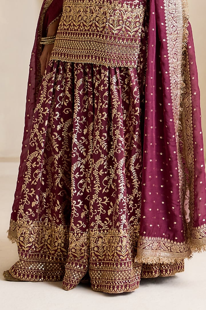Wine Orange Banarasi Silk Wedding Sharara Set by Deepika Chadha at Pernia's Pop Up Shop