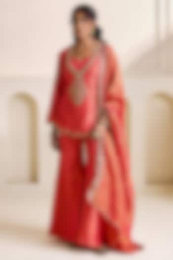 Orange Cosmos Dabka Embroidered Kurta Set by Deepika Chadha at Pernia's Pop Up Shop