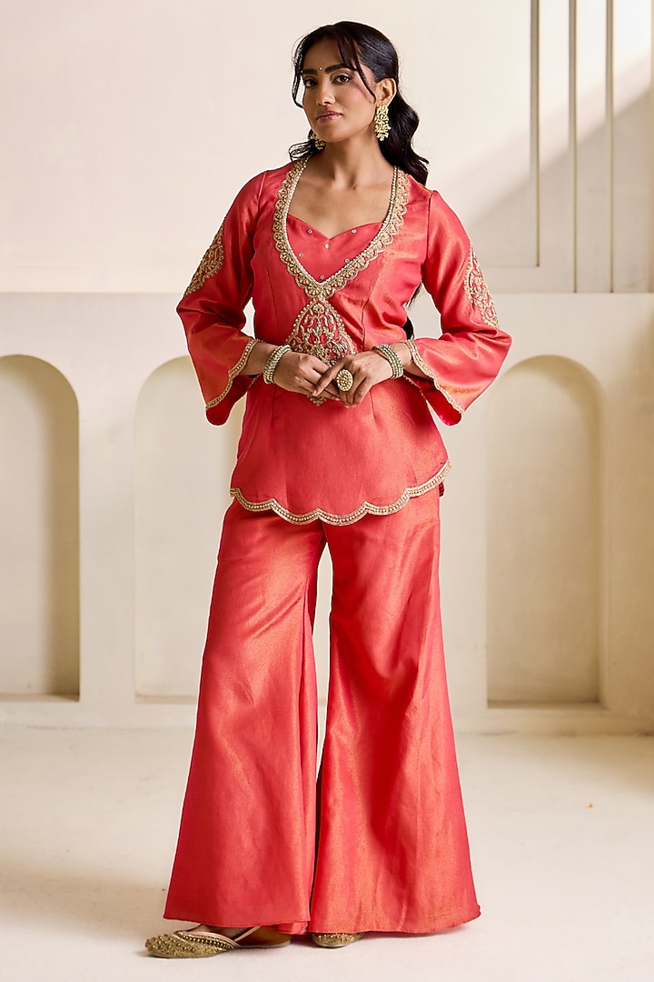 Orange Cosmos Dabka Embroidered Kurta Set by Deepika Chadha at Pernia's Pop Up Shop