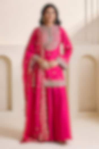 Fuchsia Upada Silk Wedding Sharara Set by Deepika Chadha at Pernia's Pop Up Shop