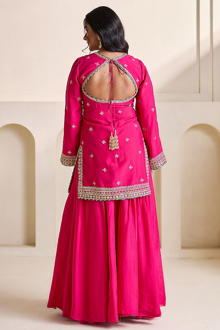 Fuchsia Upada Silk Wedding Sharara Set by Deepika Chadha at Pernia's Pop Up Shop