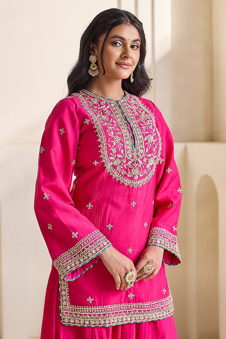 Fuchsia Upada Silk Wedding Sharara Set by Deepika Chadha at Pernia's Pop Up Shop