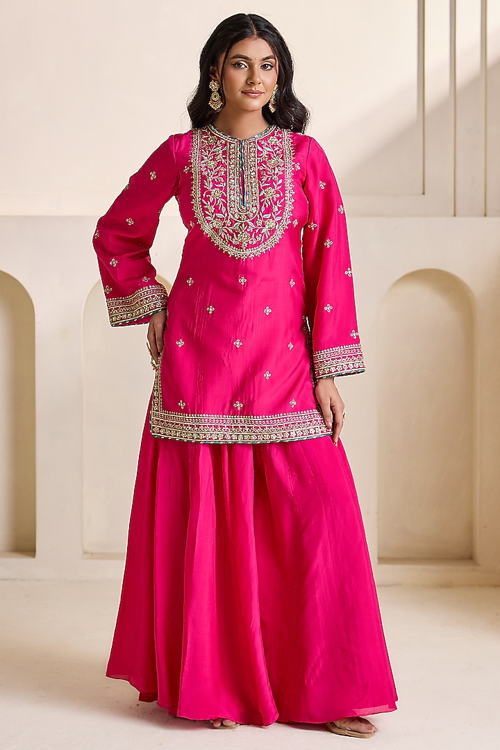 Fuchsia Upada Silk Wedding Sharara Set by Deepika Chadha at Pernia's Pop Up Shop