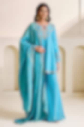 Sky Blue Cosmos Dabka Embroidered Kurta Set by Deepika Chadha at Pernia's Pop Up Shop