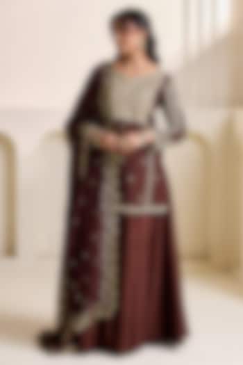 Brown Upada Silk Wedding Sharara Set by Deepika Chadha at Pernia's Pop Up Shop