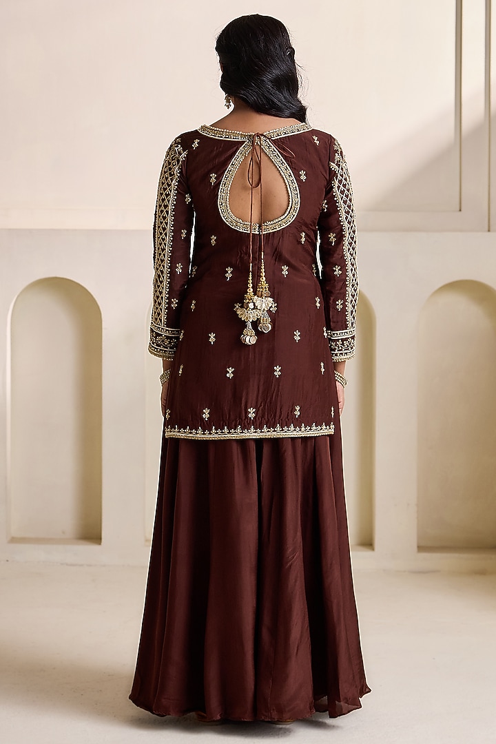 Brown Upada Silk Wedding Sharara Set by Deepika Chadha at Pernia's Pop Up Shop