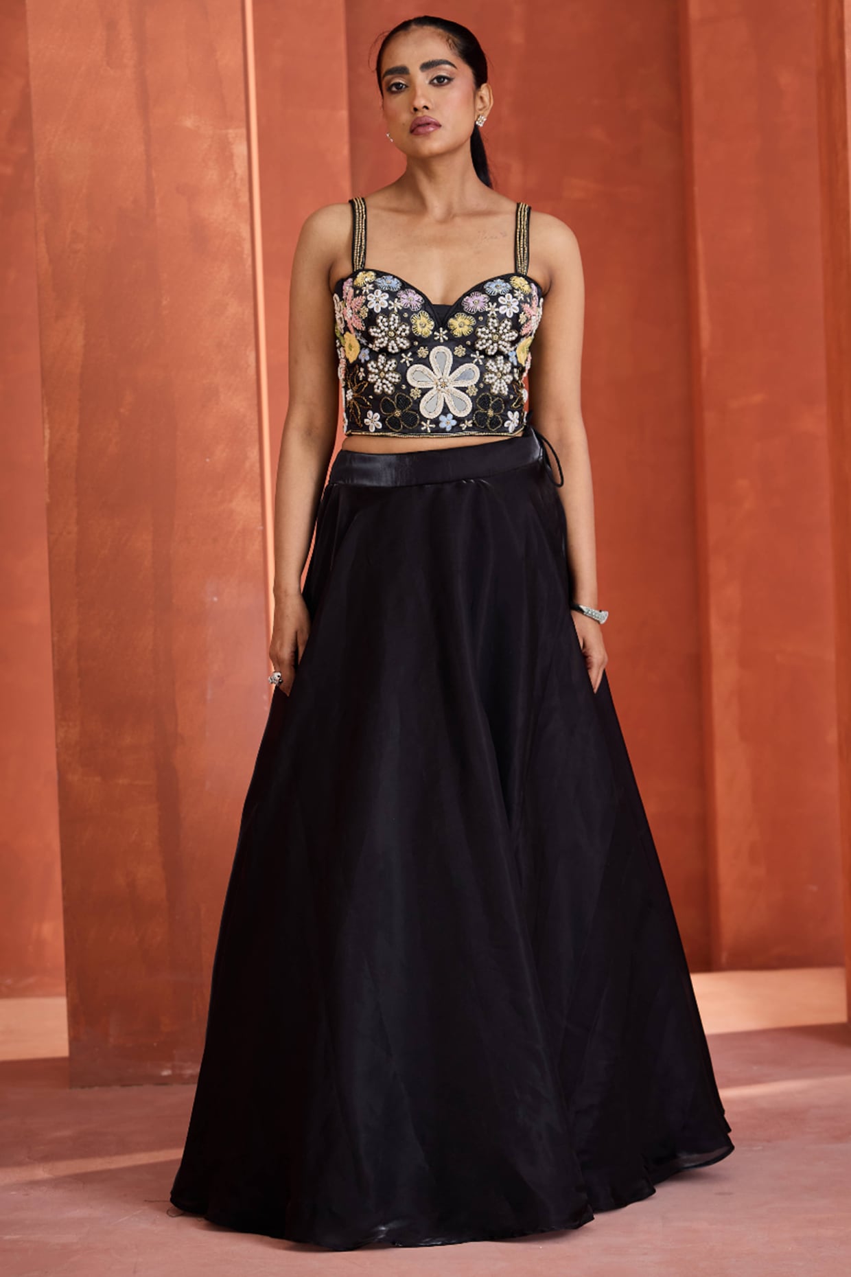 Deepika Chadha Black Glass Organza Lehenga Set