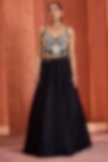 Black Glass Organza Wedding Lehenga Set by Deepika Chadha at Pernia's Pop Up Shop