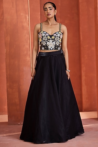 Black Glass Organza Lehenga Set by Deepika Chadha