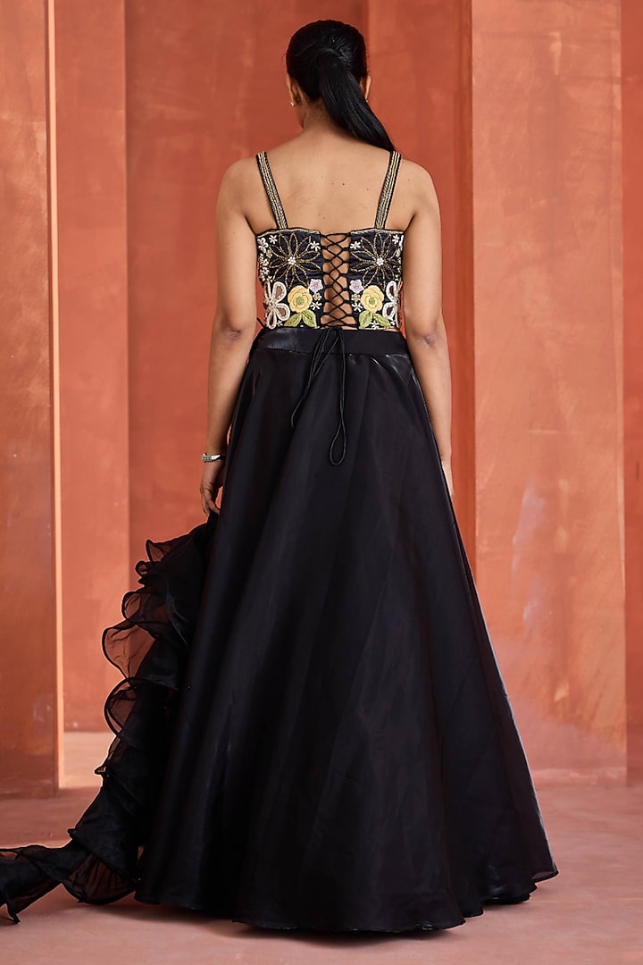 Black Glass Organza Wedding Lehenga Set by Deepika Chadha at Pernia's Pop Up Shop