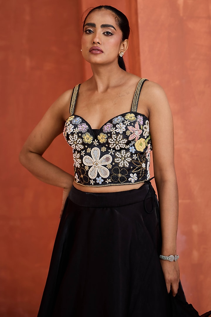 Black Glass Organza Wedding Lehenga Set by Deepika Chadha at Pernia's Pop Up Shop