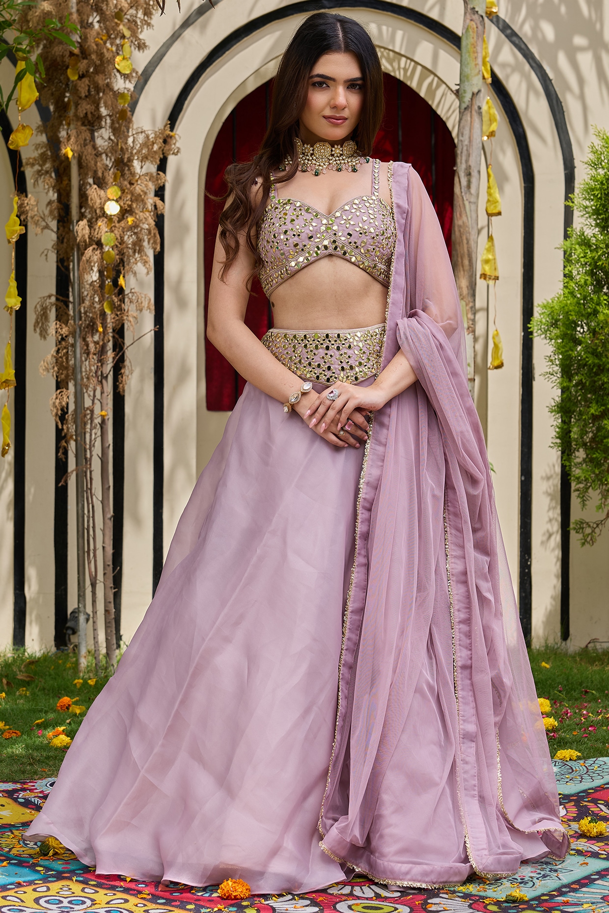 Deepika Chadha Mauve Organza Lehenga Set