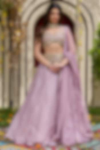 Mauve Organza Wedding Lehenga Set by Deepika Chadha at Pernia's Pop Up Shop