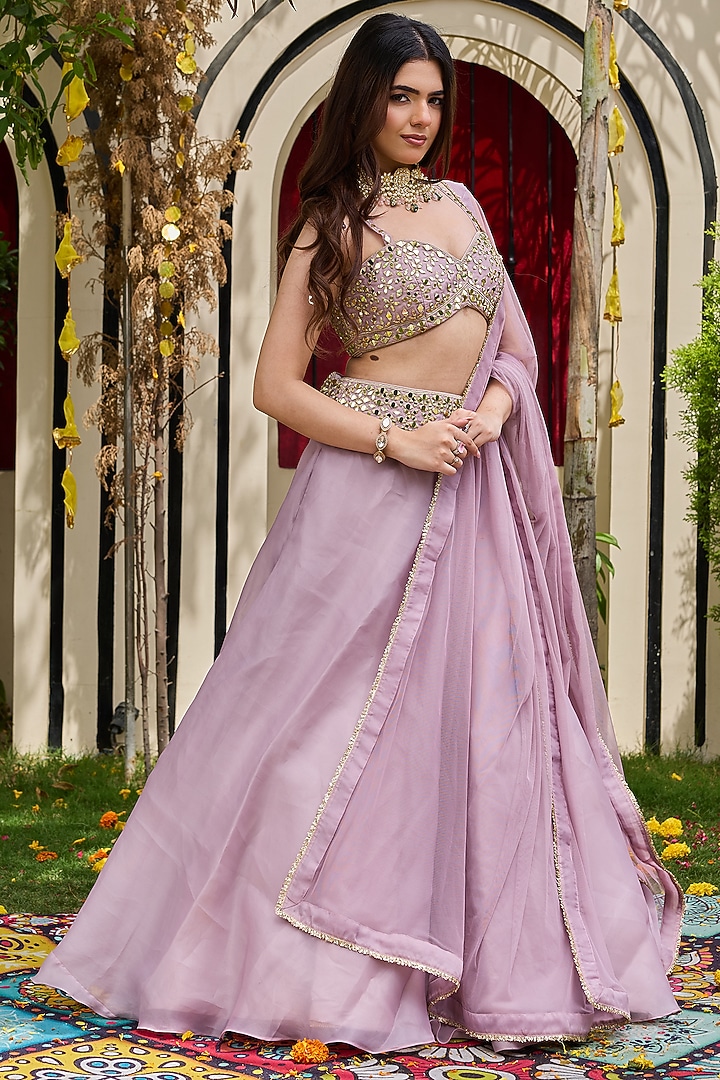 Mauve Organza Wedding Lehenga Set by Deepika Chadha at Pernia's Pop Up Shop
