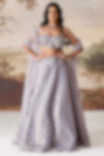 Silver Grey Organza Wedding Lehenga Set by Deepika Chadha at Pernia's Pop Up Shop