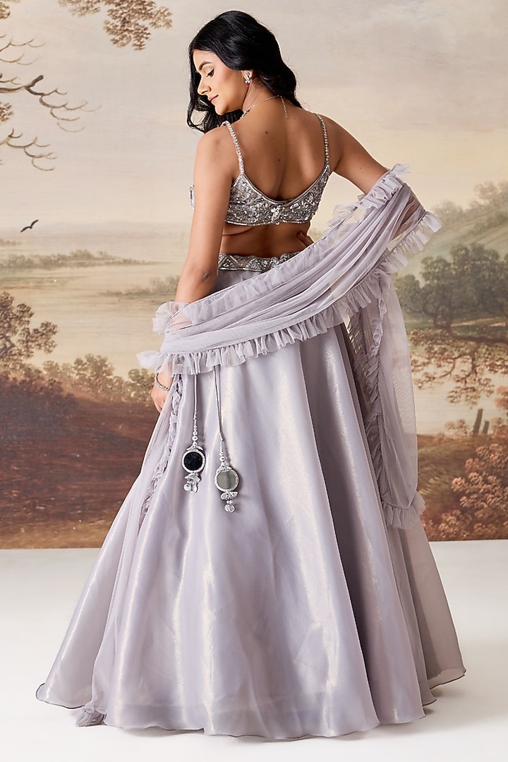 Silver Grey Organza Wedding Lehenga Set by Deepika Chadha at Pernia's Pop Up Shop