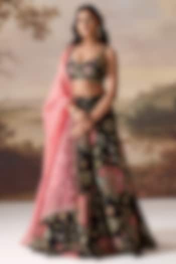 Black Organza Embroidered Wedding Lehenga Set by Deepika Chadha at Pernia's Pop Up Shop
