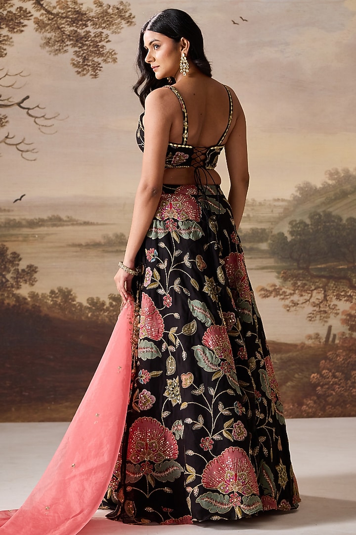 Black Organza Embroidered Wedding Lehenga Set by Deepika Chadha at Pernia's Pop Up Shop
