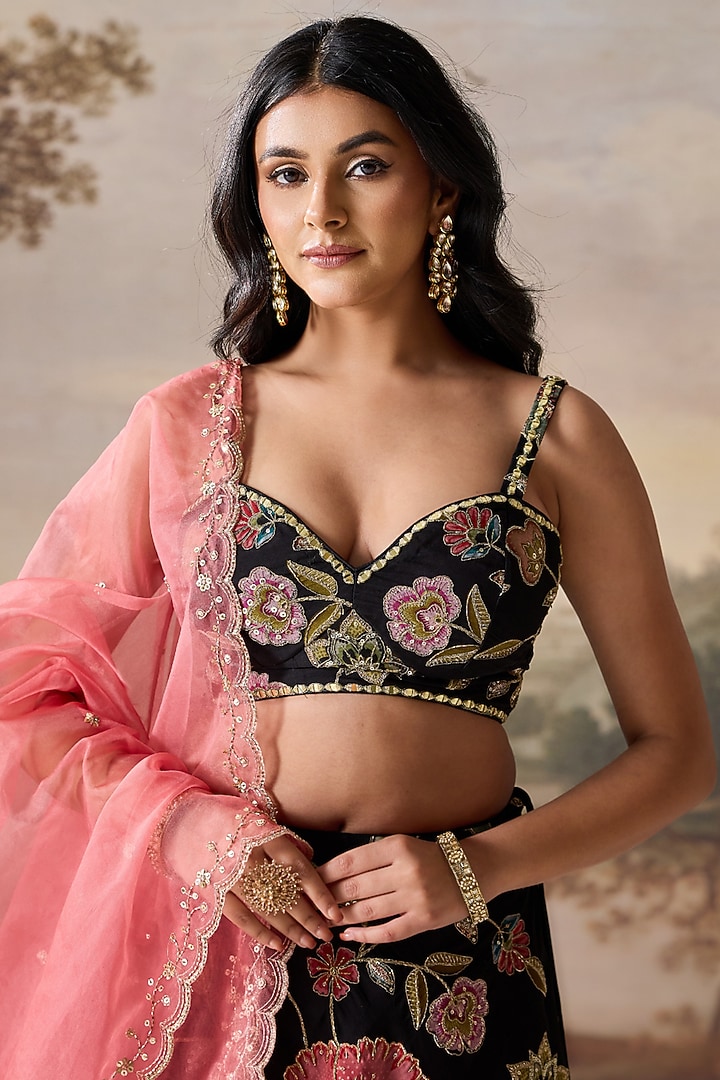 Black Organza Embroidered Wedding Lehenga Set by Deepika Chadha at Pernia's Pop Up Shop