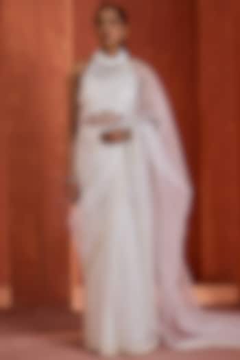 Ivory Organza Stitched Wedding Saree Set by Deepika Chadha at Pernia's Pop Up Shop