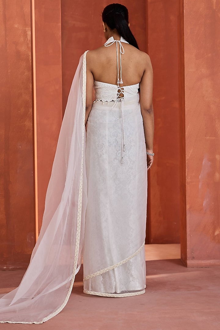 Ivory Organza Stitched Wedding Saree Set by Deepika Chadha at Pernia's Pop Up Shop