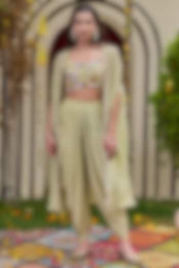 Sage Green Organza Cape Set by Deepika Chadha at Pernia's Pop Up Shop