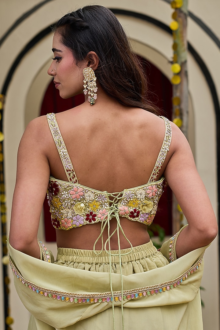 Sage Green Organza Cape Set by Deepika Chadha at Pernia's Pop Up Shop