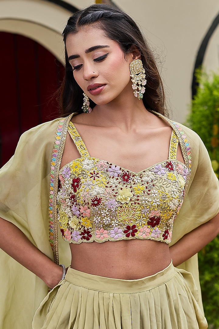 Sage Green Organza Cape Set by Deepika Chadha at Pernia's Pop Up Shop
