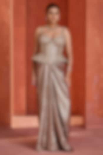 Shimmer Gold Sandwash Draped Skirt Set by Deepika Chadha at Pernia's Pop Up Shop