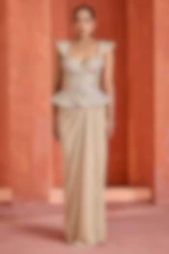 Shimmer Gold Sandwash Draped Skirt Set by Deepika Chadha at Pernia's Pop Up Shop
