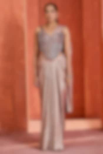 Rose Gold Sandwash Draped Skirt Set by Deepika Chadha at Pernia's Pop Up Shop