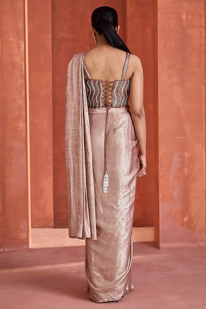 Rose Gold Sandwash Draped Skirt Set by Deepika Chadha at Pernia's Pop Up Shop