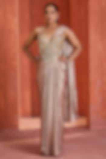 Pink Ombre Shimmer Draped Skirt Set by Deepika Chadha at Pernia's Pop Up Shop