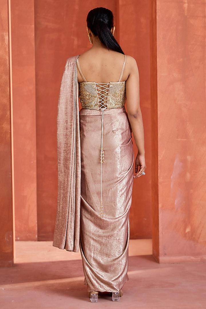 Pink Ombre Shimmer Draped Skirt Set by Deepika Chadha at Pernia's Pop Up Shop