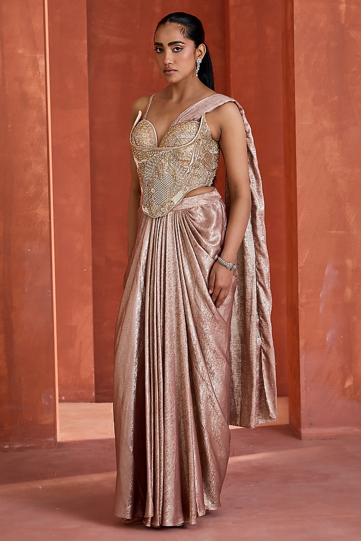 Pink Ombre Shimmer Draped Skirt Set by Deepika Chadha at Pernia's Pop Up Shop