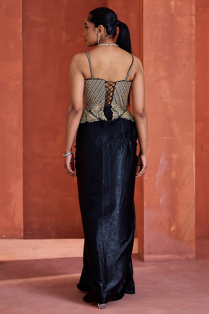 Black Sandwash Draped Skirt Set by Deepika Chadha at Pernia's Pop Up Shop