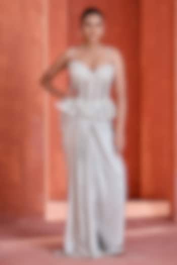 White Sandwash Draped Skirt Set by Deepika Chadha at Pernia's Pop Up Shop