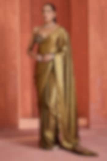 Antique Gold Foil Ready-To-Wear Wedding Saree Set by Deepika Chadha at Pernia's Pop Up Shop