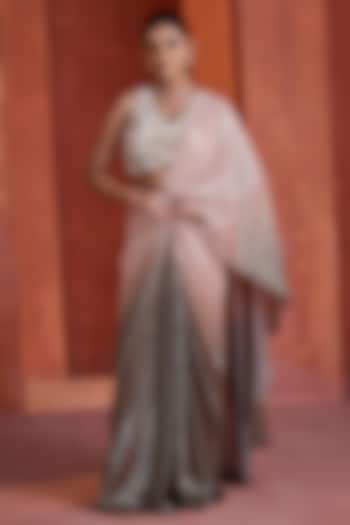 Pink Ombre Sandwash Draped Skirt Wedding Saree Set by Deepika Chadha at Pernia's Pop Up Shop