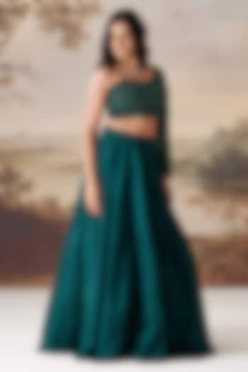 Emerald Green Natural Crepe Lehenga Set by Deepika Chadha at Pernia's Pop Up Shop