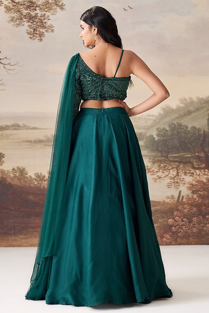 Emerald Green Natural Crepe Lehenga Set by Deepika Chadha at Pernia's Pop Up Shop
