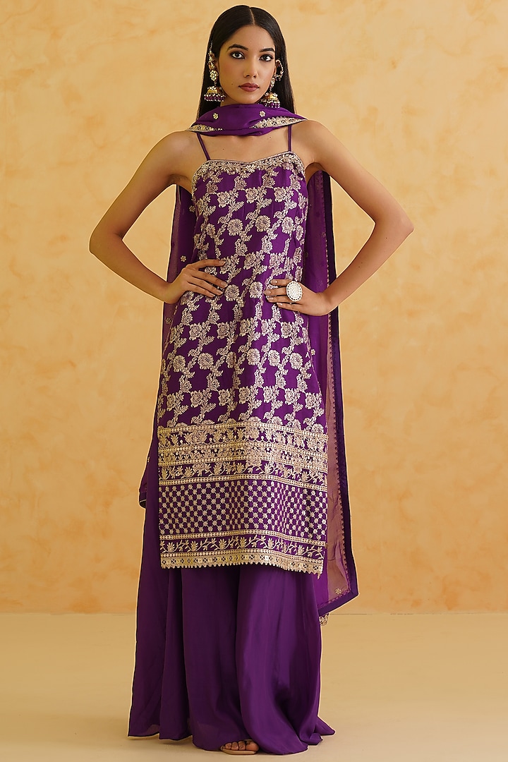 Purple Sheesha Crepe Sharara Set by Deepika Chadha at Pernia's Pop Up Shop