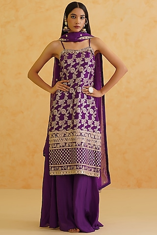 Purple Sheesha Crepe Sharara Set by Deepika Chadha