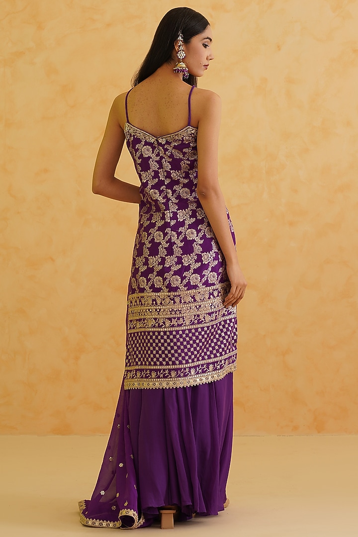 Purple Sheesha Crepe Wedding Sharara Set by Deepika Chadha at Pernia's Pop Up Shop